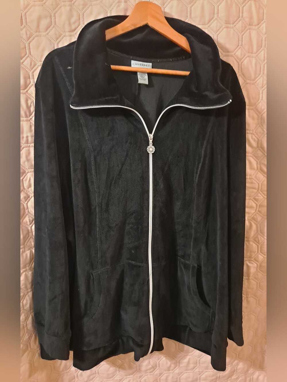 Catherines Black Velour Zip Jacket with Silver Trim 3X